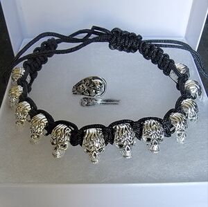 Hand crafted Macrame Skeleton bead adjustable bracelet and ring. UNISEX.